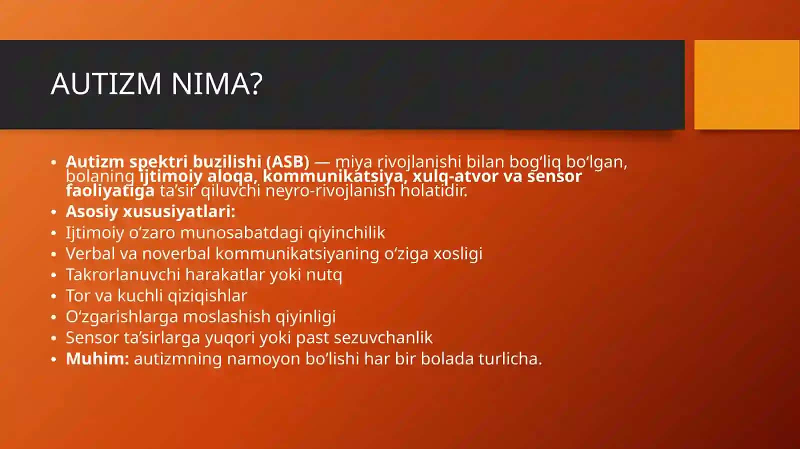 Autizm spektri buzilishi(ASB) 2