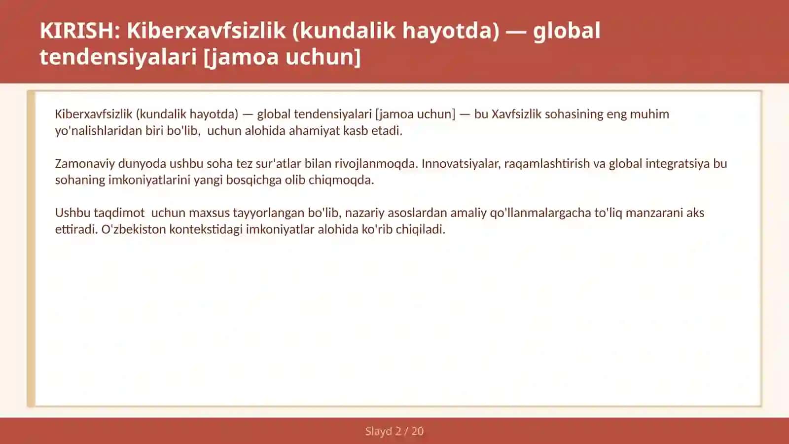 KIBERXAVFSIZLIK (KUNDALIK HAYOTDA) — GLOBAL TENDENSIYALARI [JAMOA UCHUN] 2