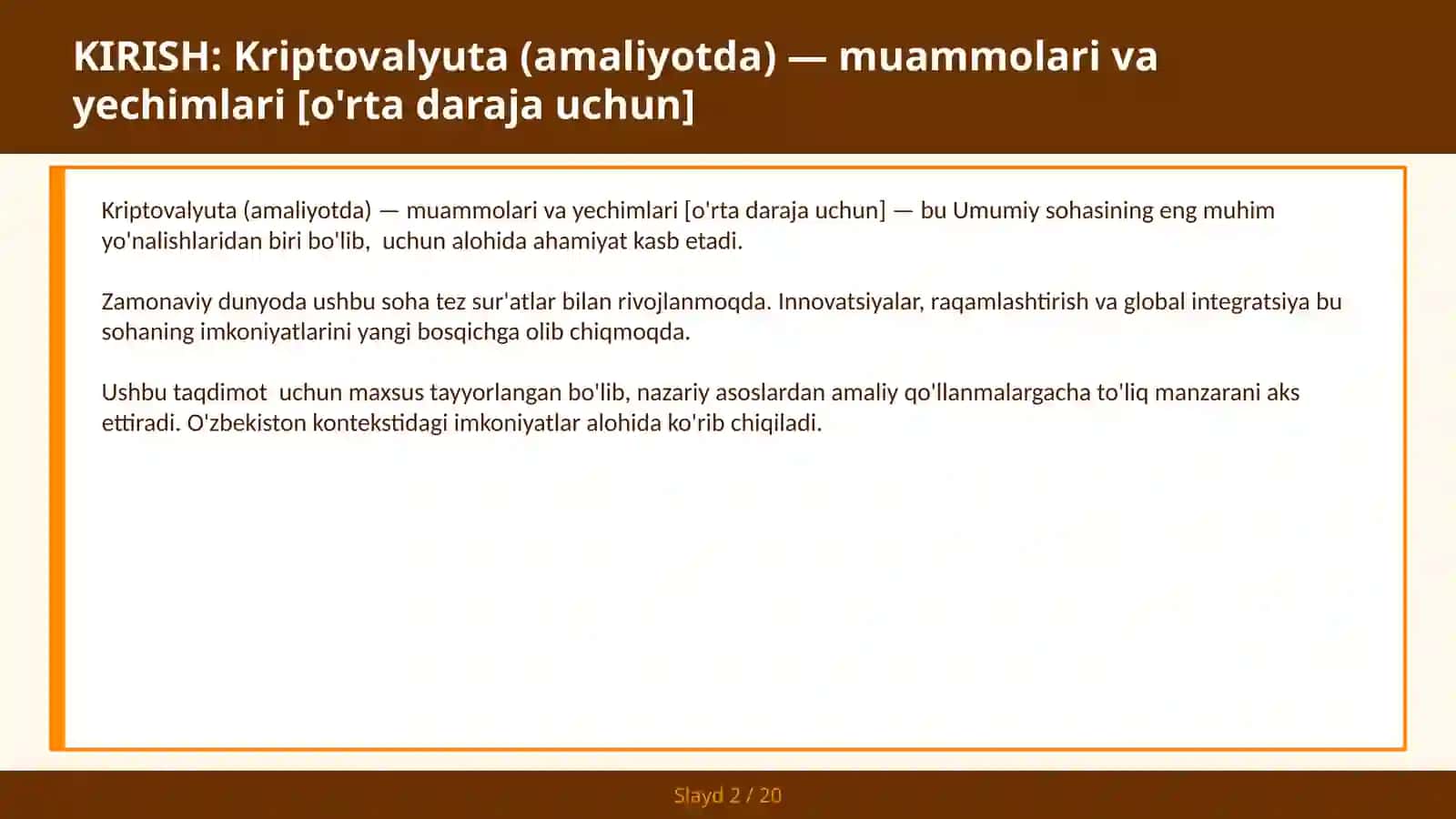 KRIPTOVALYUTA (AMALIYOTDA) — MUAMMOLARI VA YECHIMLARI [O'RTA DARAJA UCHUN] 2