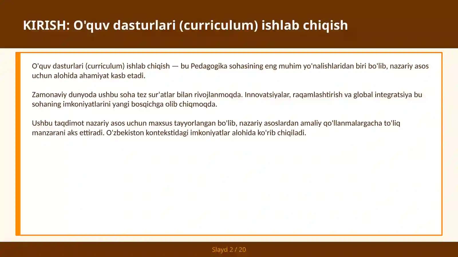 O'quv dasturlari (curriculum) ishlab chiqish 2