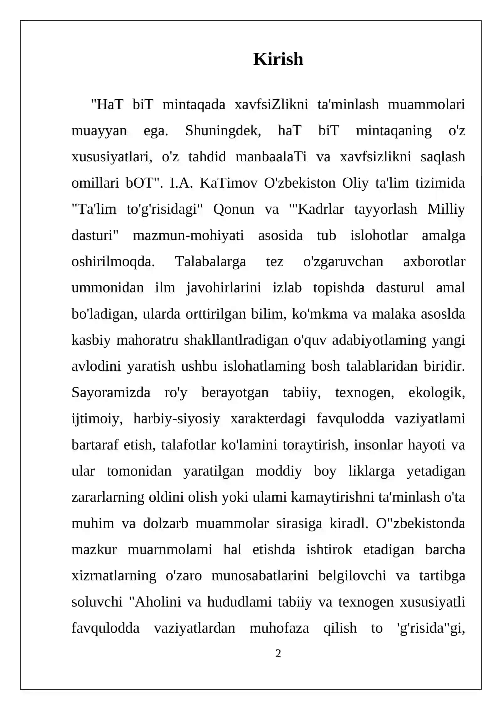 Hayot foliyati xafzizligi asoslari 2