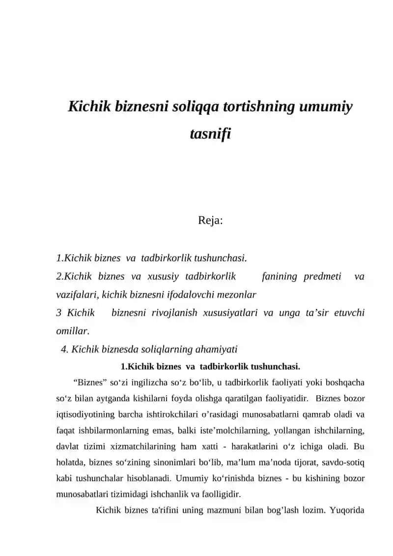 Kichik biznesni soliqqa tortishning umumiy tasnifi 2