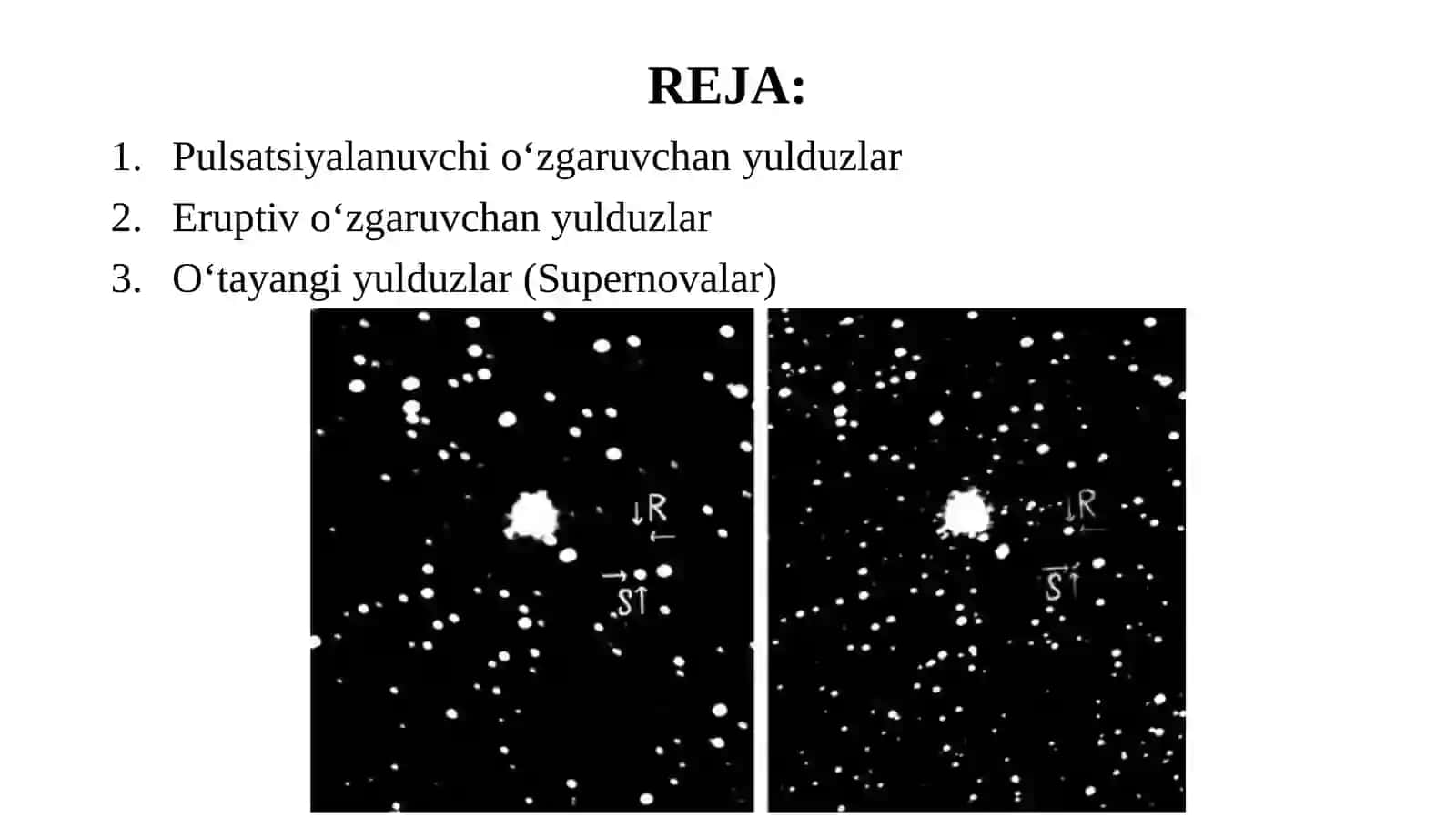 11-sinf Astronomiya dars ishlanma. Fizik o'zgaruvchi yulduzlar. Sefeidlar, yangi va o'ta yangilar 2