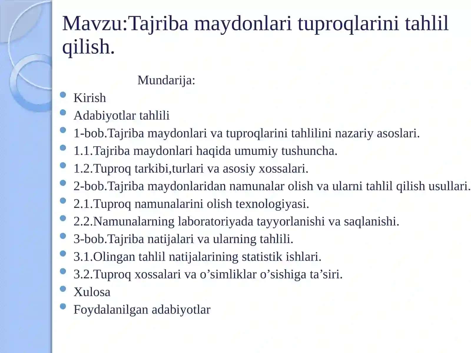 Tajriba maydonlari tuproqlarini tahlil qilish 2