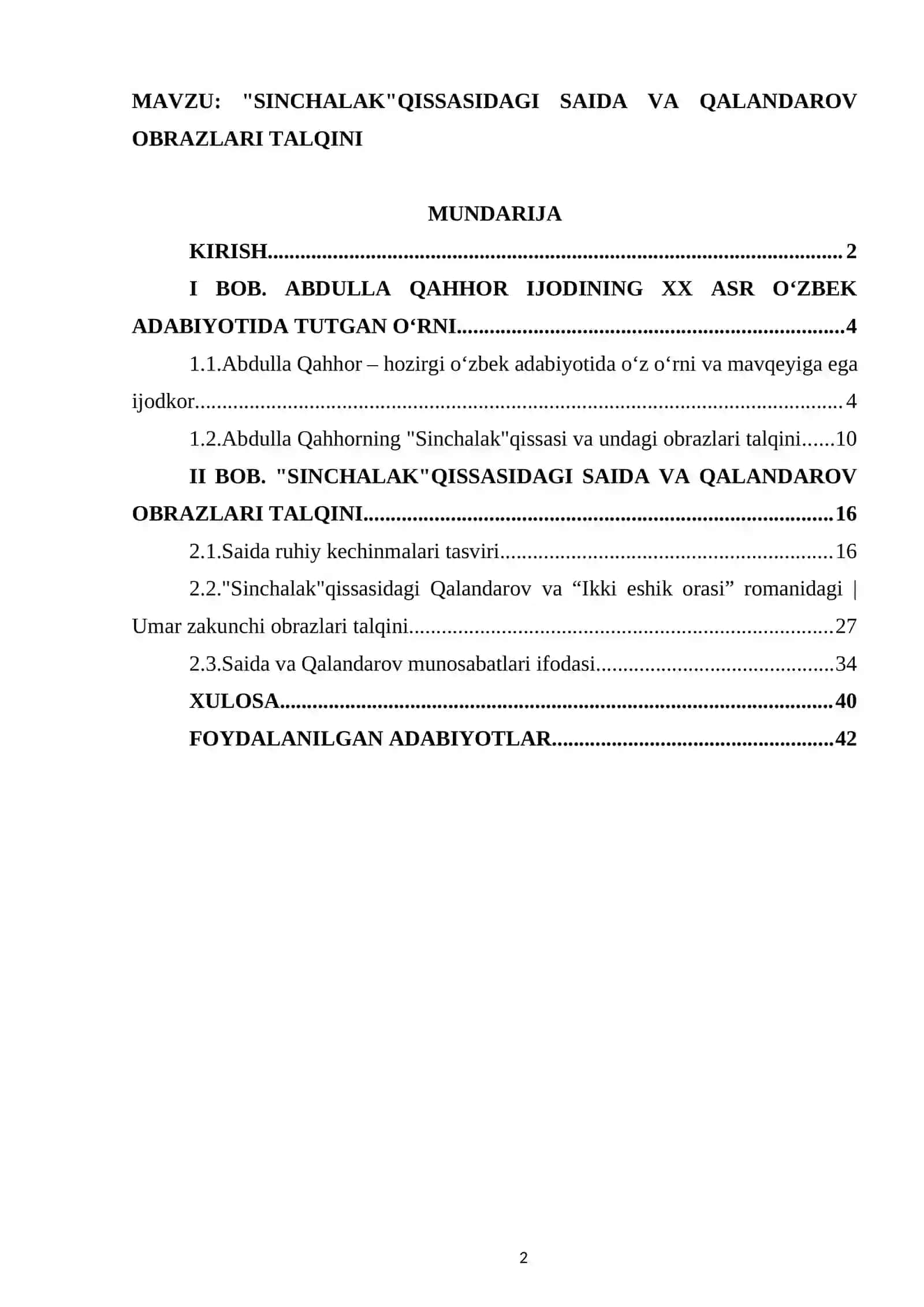 SINCHALAK QISSASIDAGI SAIDA VA QALANDAROV OBRAZLARI TALQINI kurs ishi 2