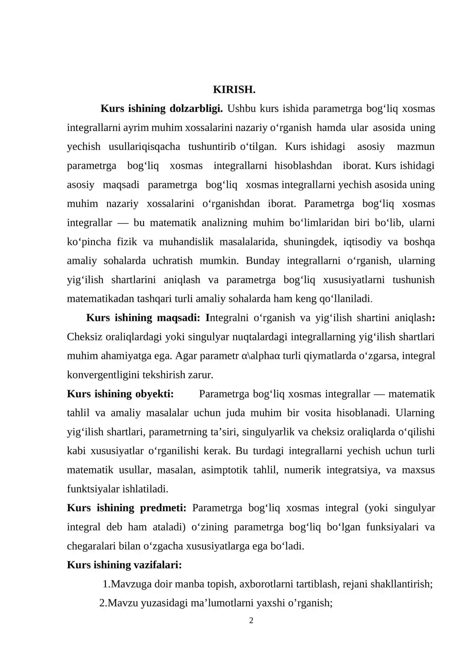 Parametrga bog‘liq xosmas integrallar 2