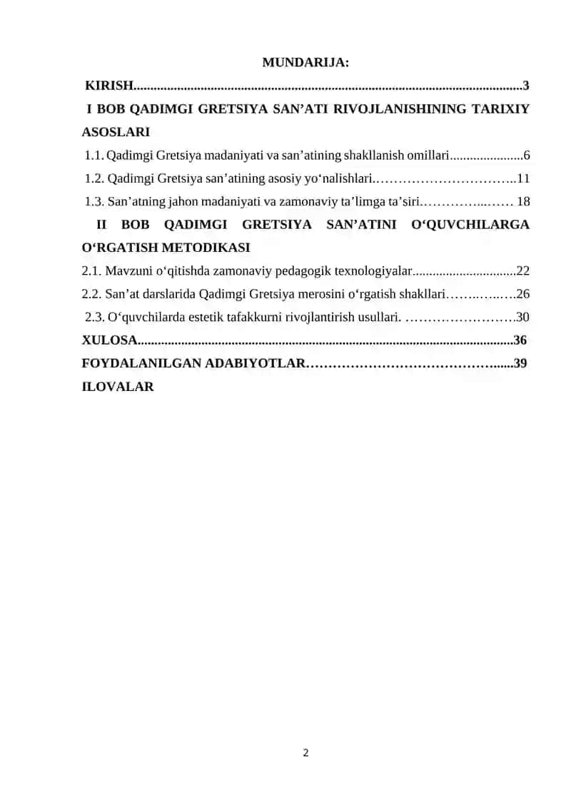 QADIMGI GRETSIYA SANʼATINI OʻQUVCHILARGA OʻRGATISH METODIKASI 2