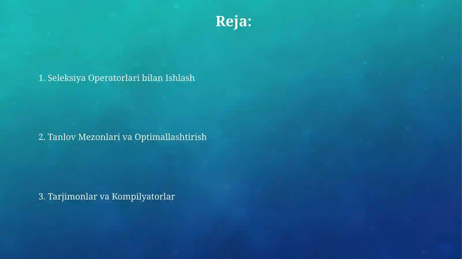 Interpretatorlar va kompilyatorlar. Tanlash operatori bilanishlash 2