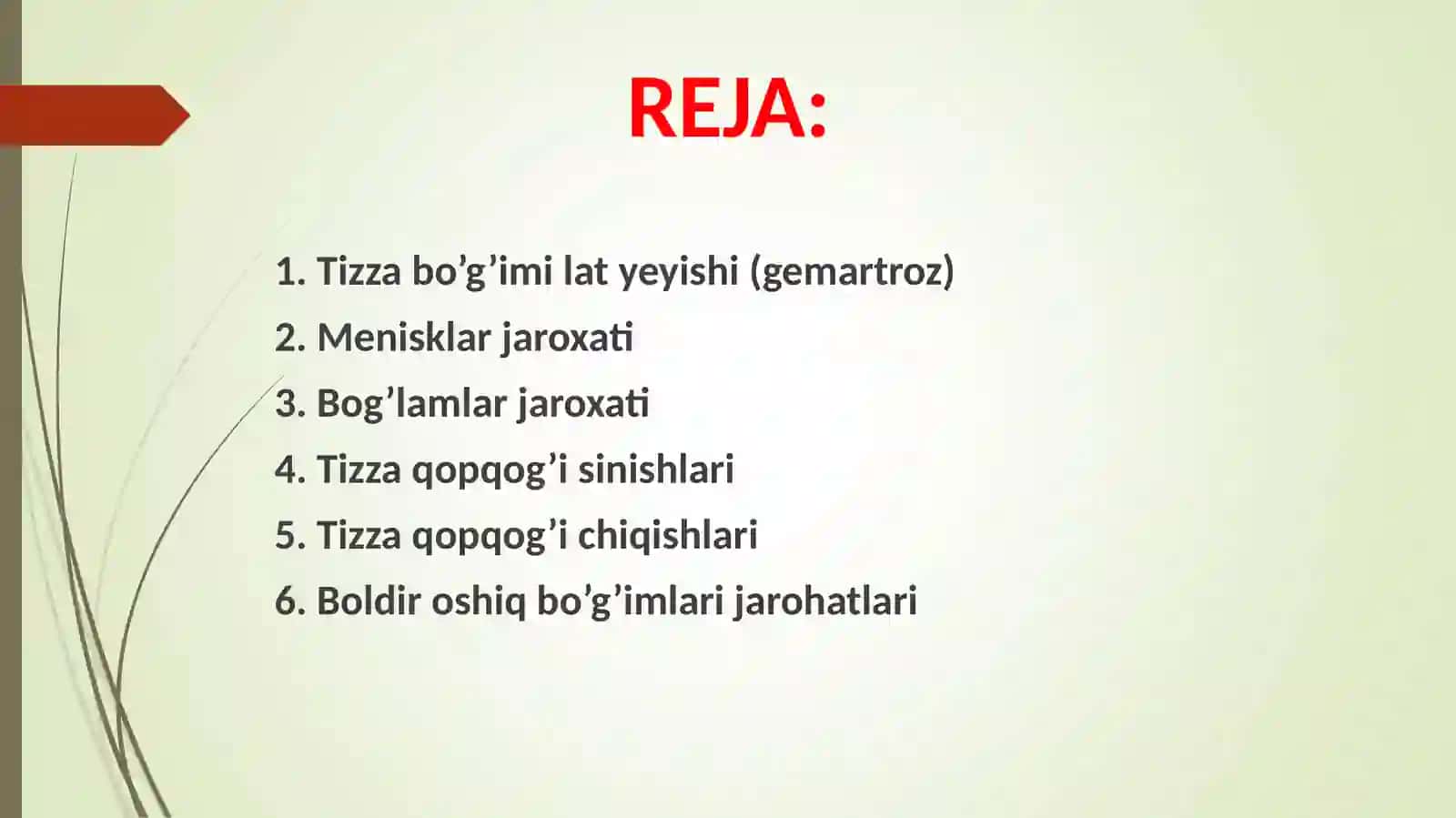 Tizza boʻgʻimi jarohatlari boldir suyaklari sinishlari, boldir oshiq boʻgʻimlari jarohatlari 2