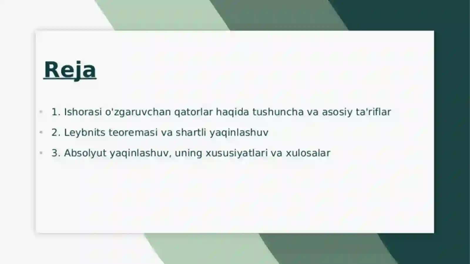 Ishorasi o‘zgaruvchan qatorning shartlari va absolyut yaqinlashishi 2