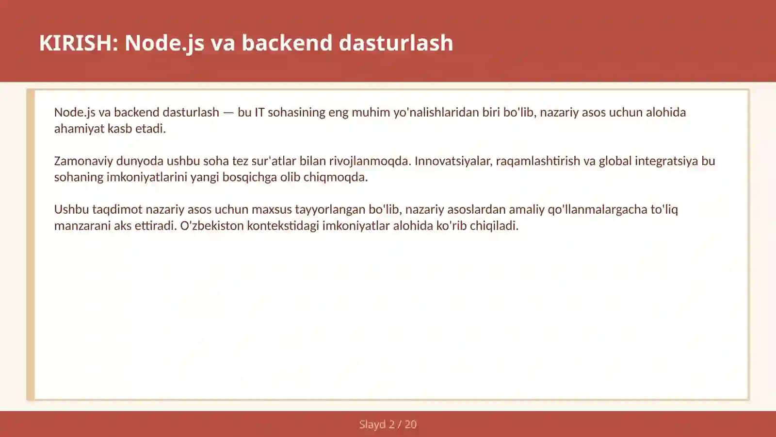 KIRISH: Node.js va backend dasturlash 2