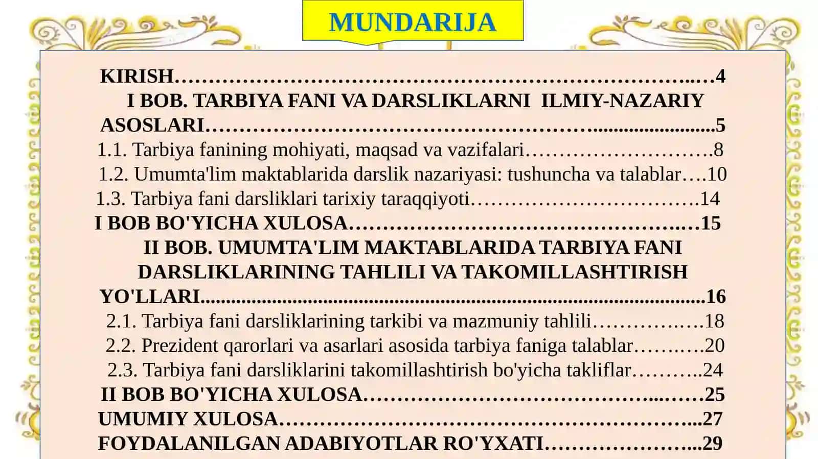 UMUMTA’LIM MAKTABLARIDA TARBIYA FANI DARSLIKLARI TAHLILI 2