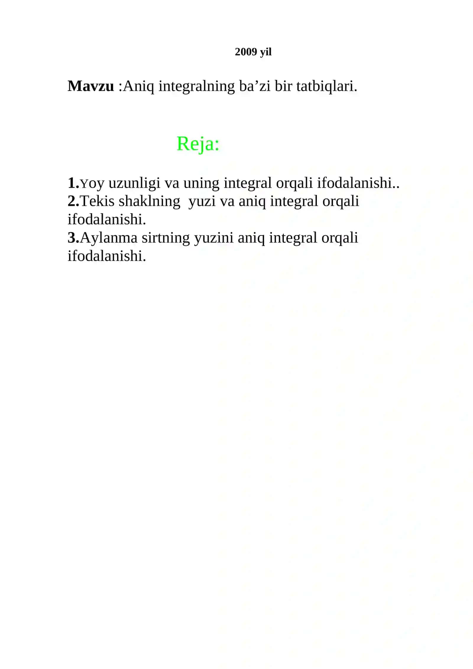 Aniq integralning ba’zi bir tatbiqlari 2