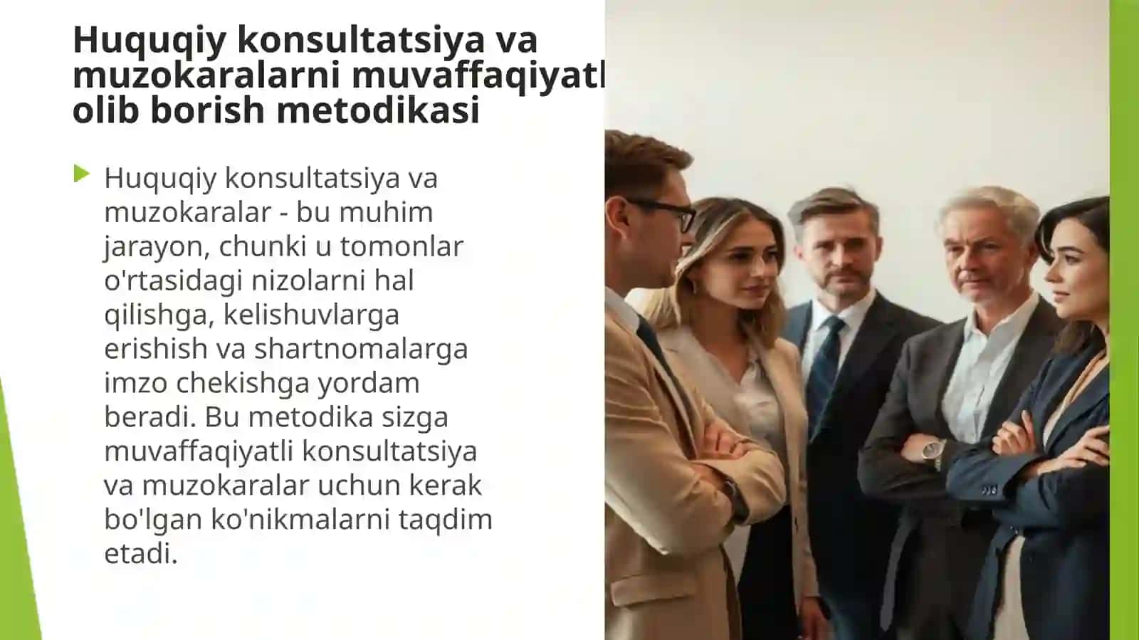HUQUQIY KONSULTATSIYA VA MUZOKARALARNI MUVAFFAQIYATLI OLIB BORISH METODIKASI 2