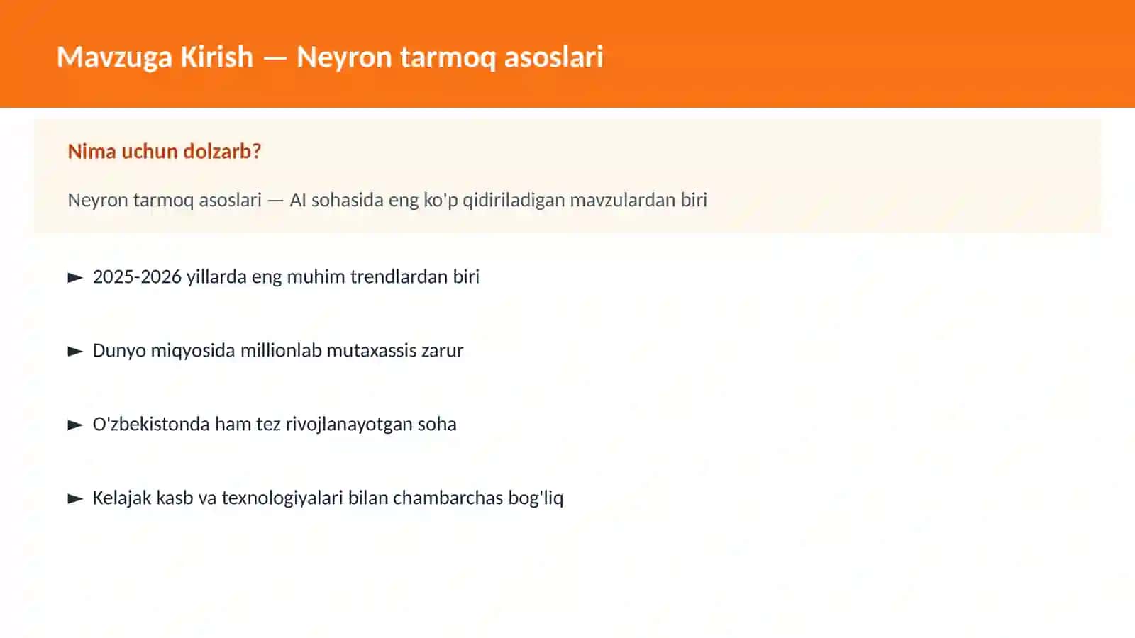 AI | DEEP LEARNING VA NEYRON TARMOQLAR 2