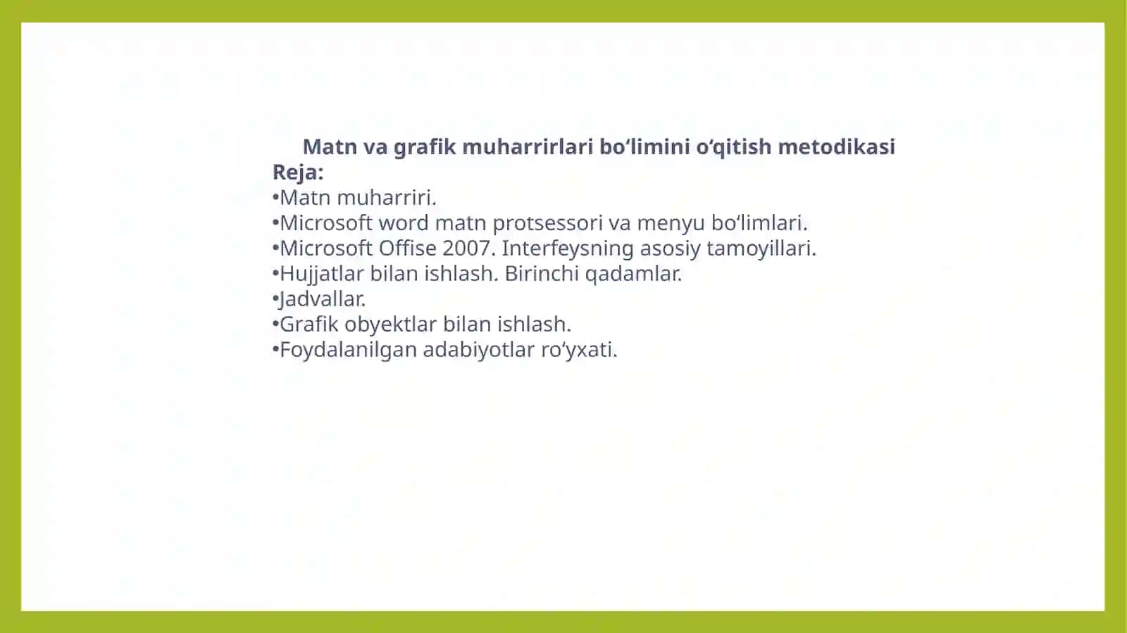 Informatika o'qitish metodikasi 2