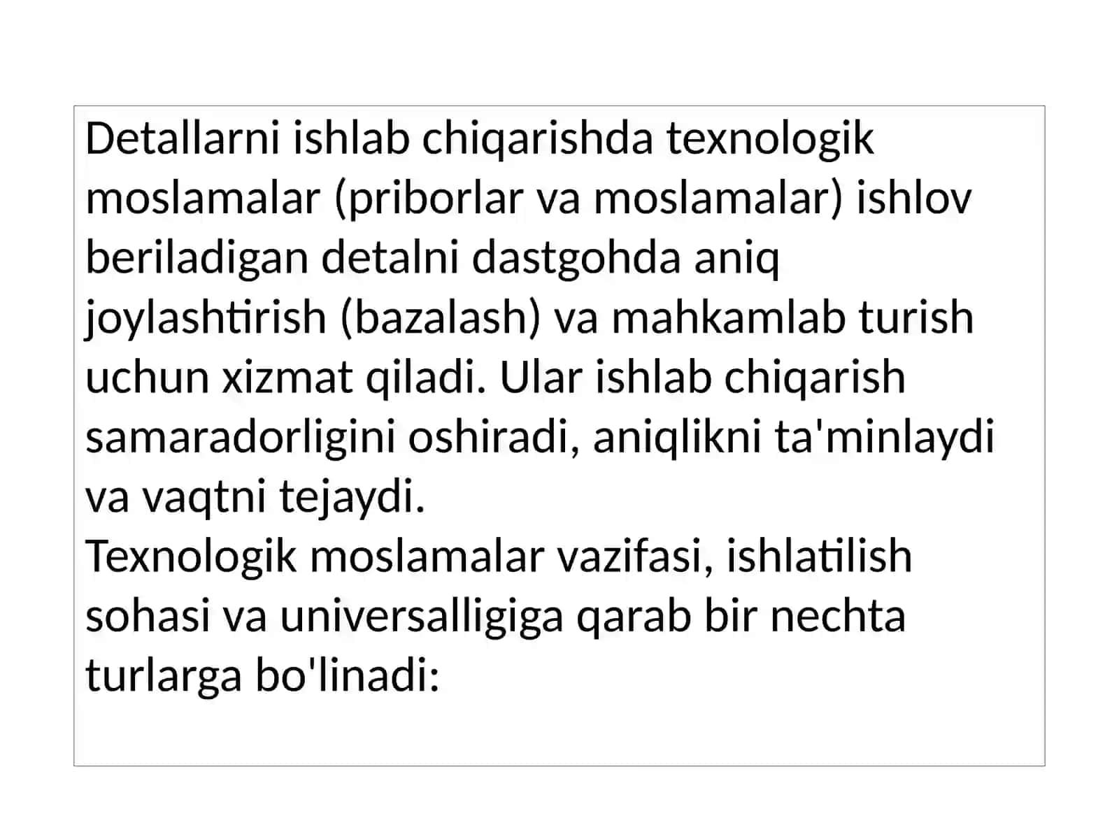 Detallarni ishlab chiqarishda texnologik moslamalarining turlari 2