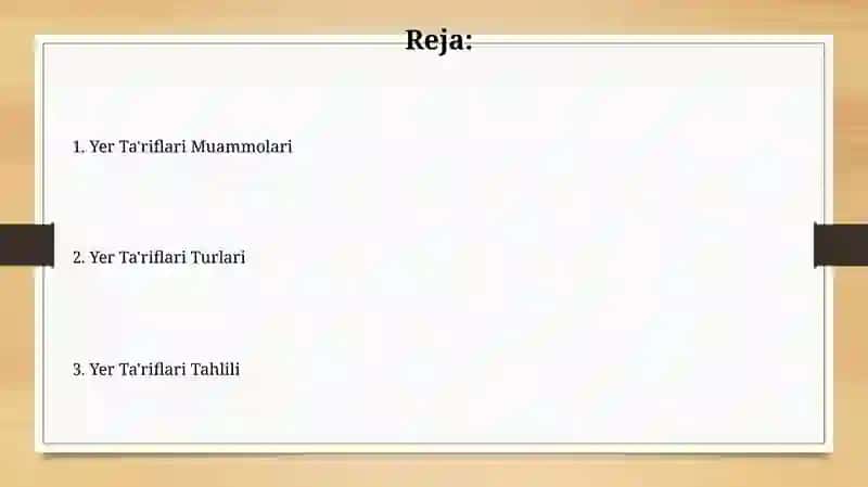 Yer ta'riflari va qonunchilik 2