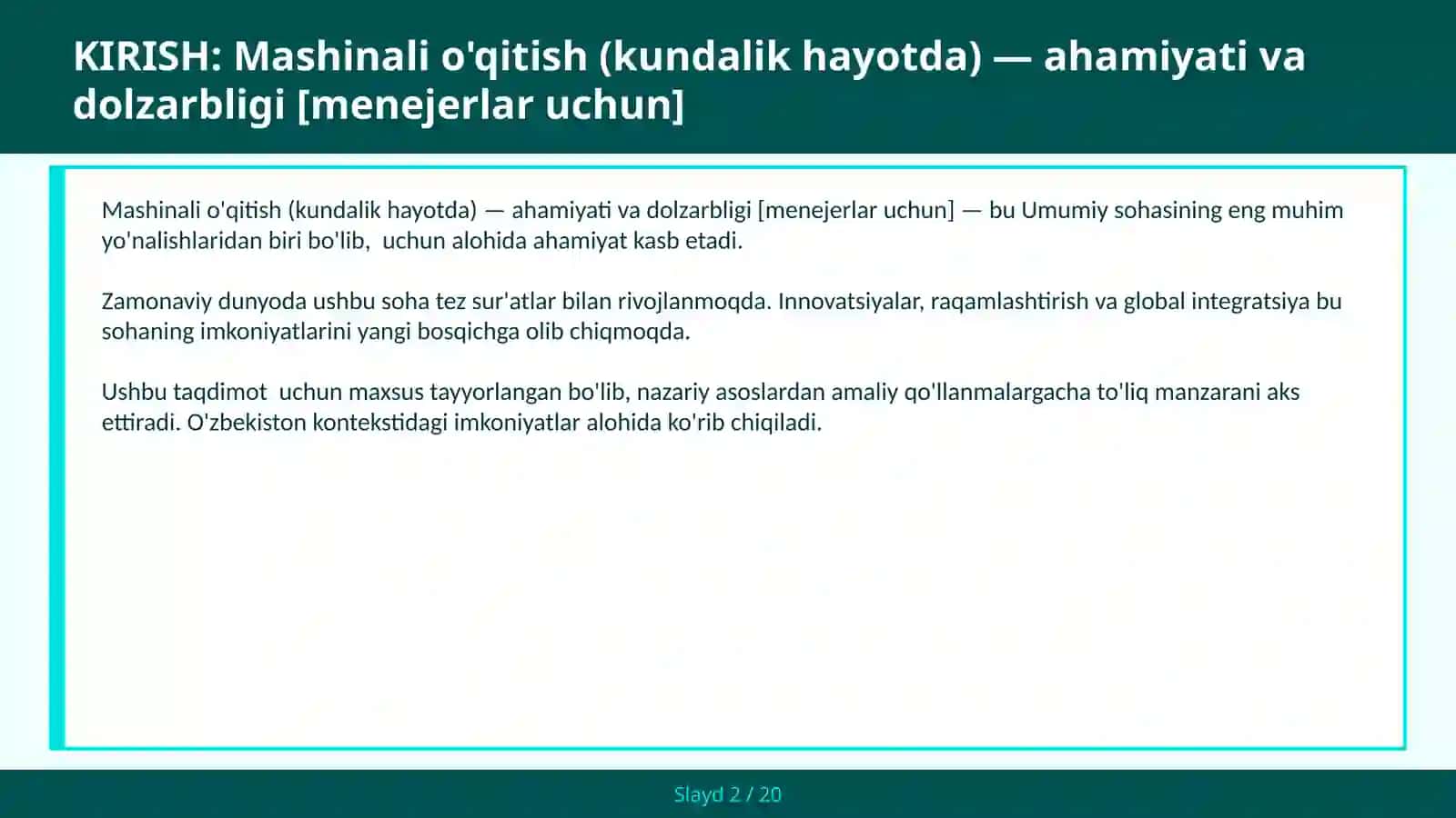 Mashinali o'qitish (kundalik hayotda) — ahamiyati va dolzarbligi [menejerlar uchun] 2