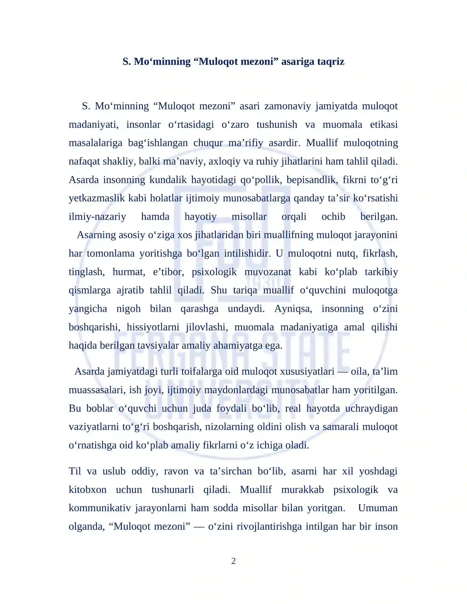"Muloqot mezoni" asariga taqriz D. Karnegiyning "O‘z-o‘ziga ishonch hosil qilish va omma oldida nutq so‘zlash" 2