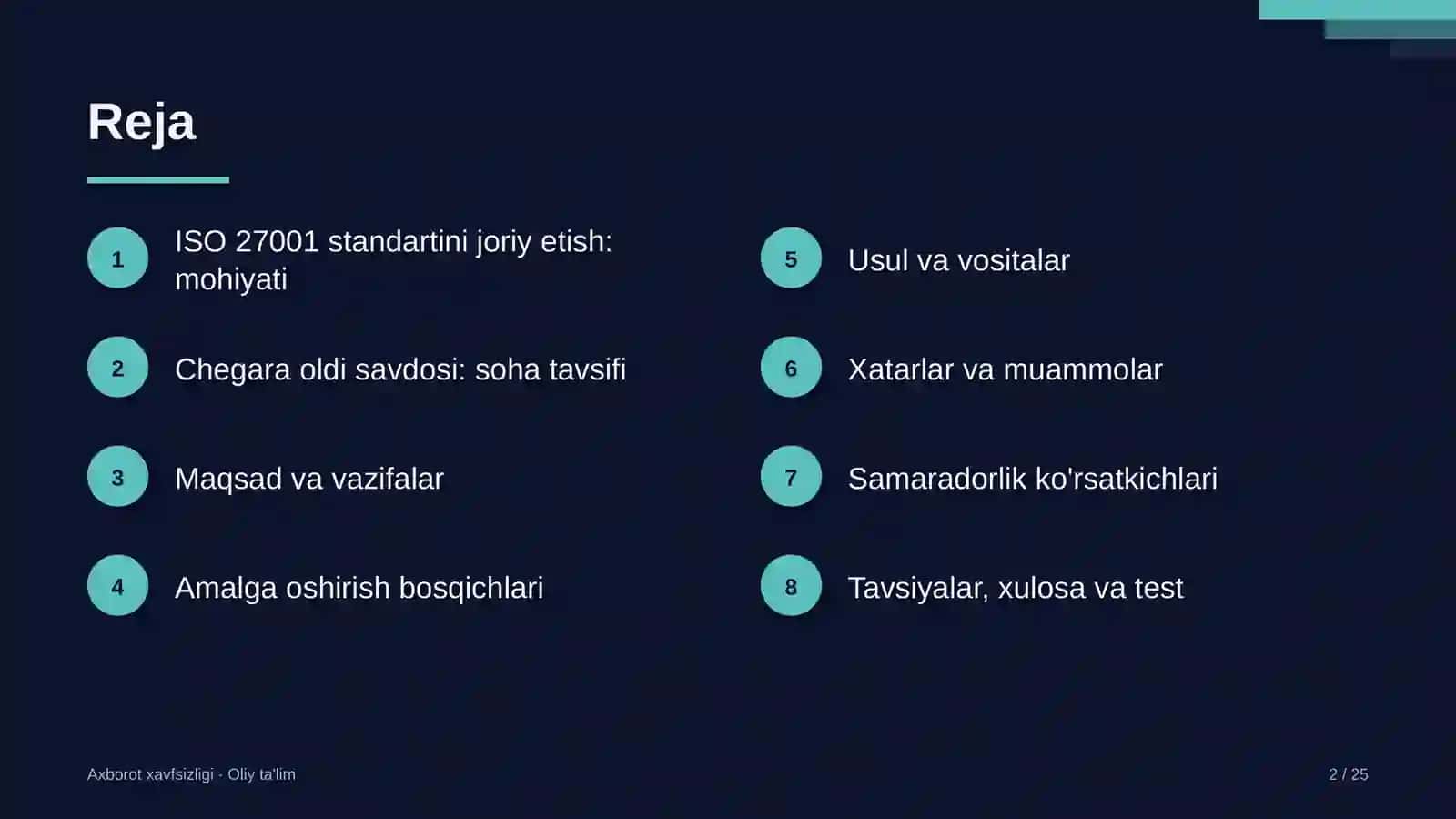 chegara oldi savdosida iso 27001 standartini joriy etish 2874 2