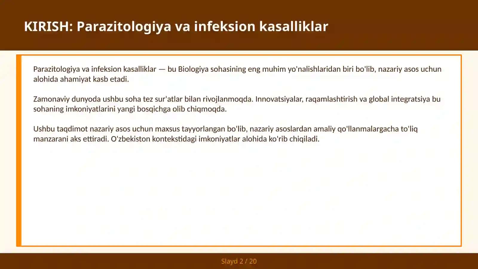 PARAZITOLOGIYA VA INFEKSION KASALLIKLAR 2
