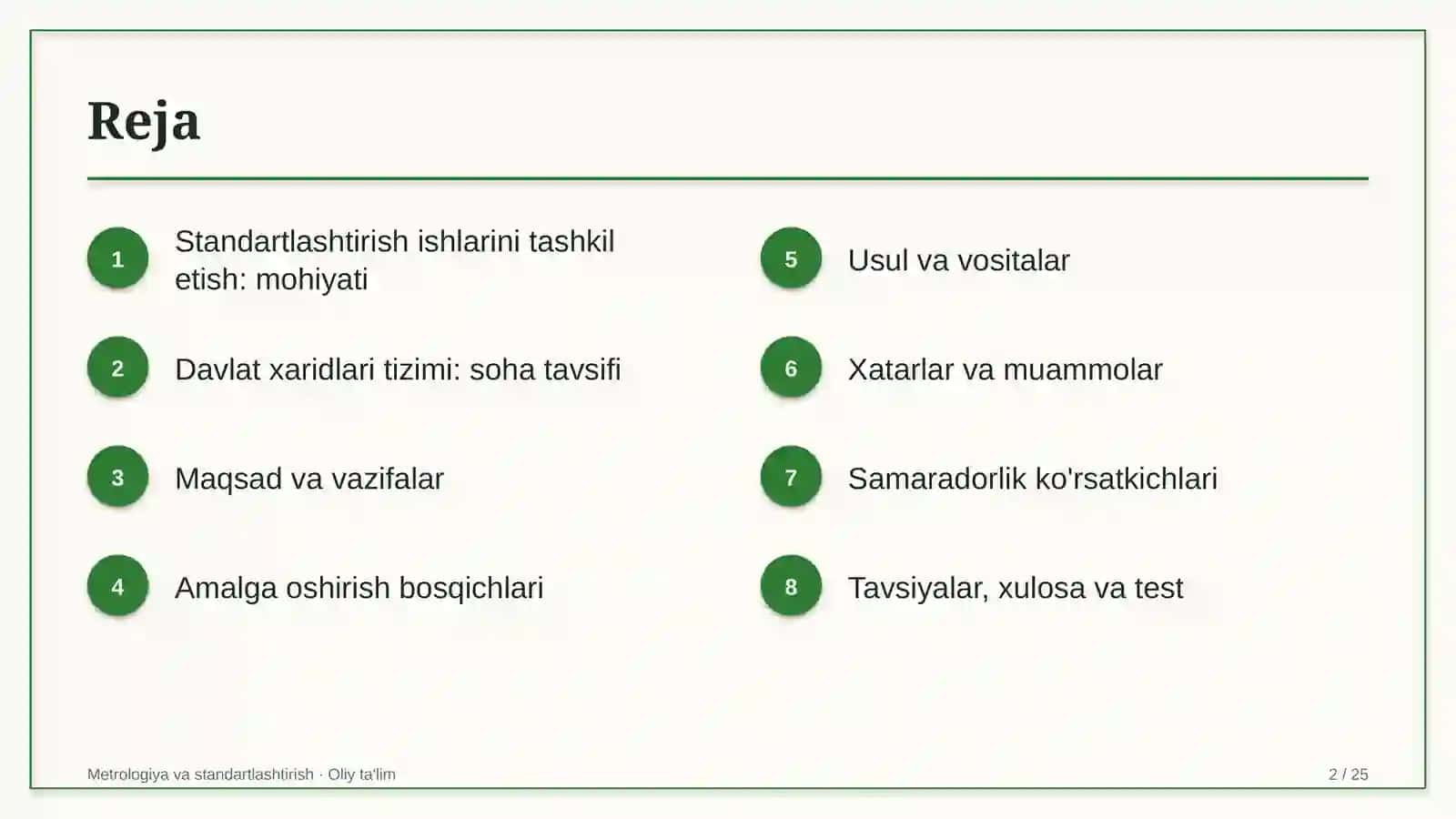 Davlat xaridlari tizimida standartlashtirish ishlarini tashkil etish 2