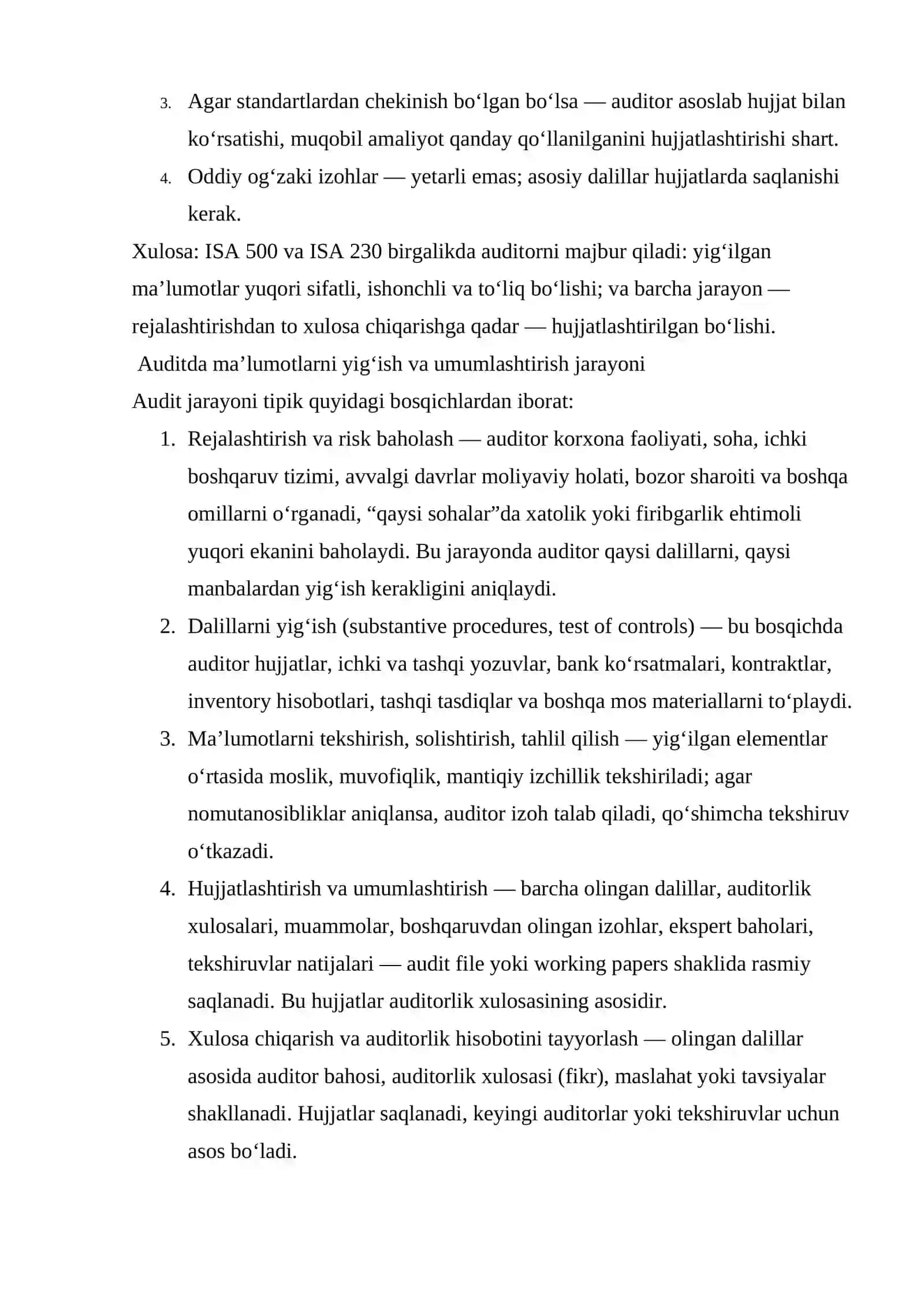 ISA 230 va ISA 500 bo‘yicha auditda ma’lumot yig‘ish va umumlashtirish: talablar 2