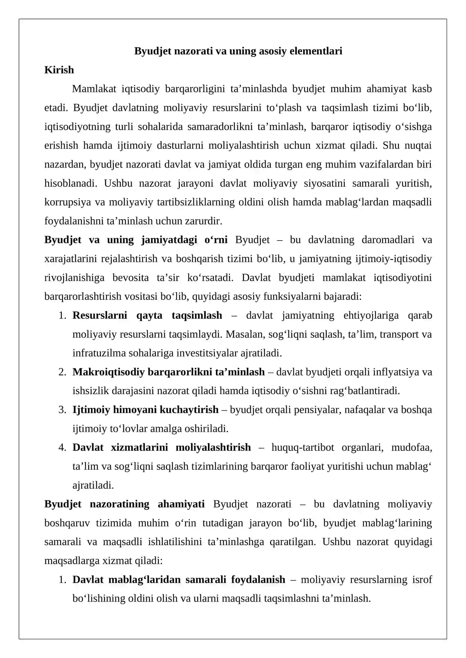 Byudjet nazorati va uning asosiy elementlari 2