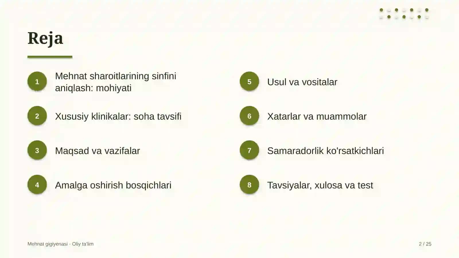 Xususiy klinikalarda mehnat sharoitlarining sinfini aniqlash 2