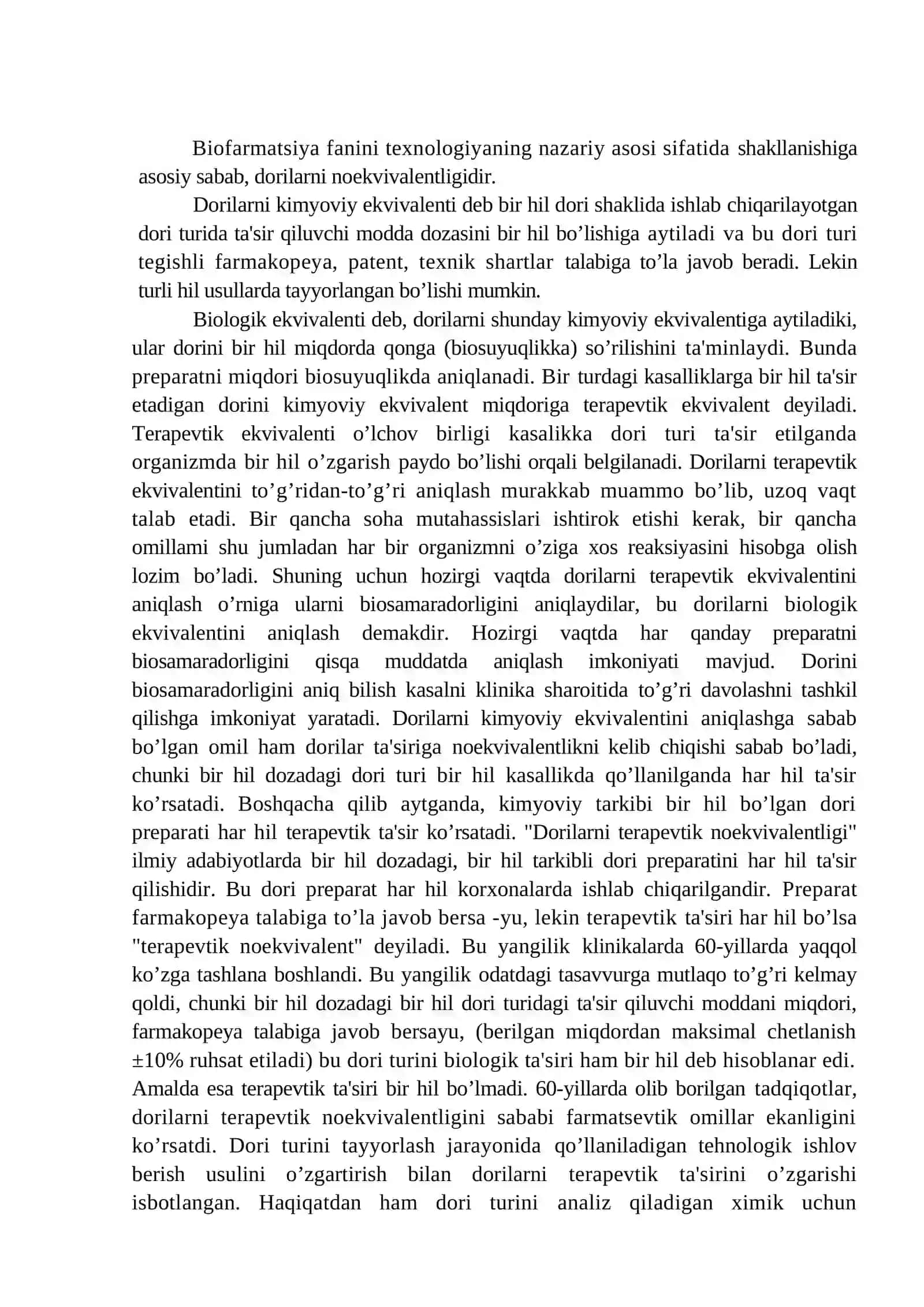 Dorilarni Kimyoviy va Biologik Ekvivalentligi 2