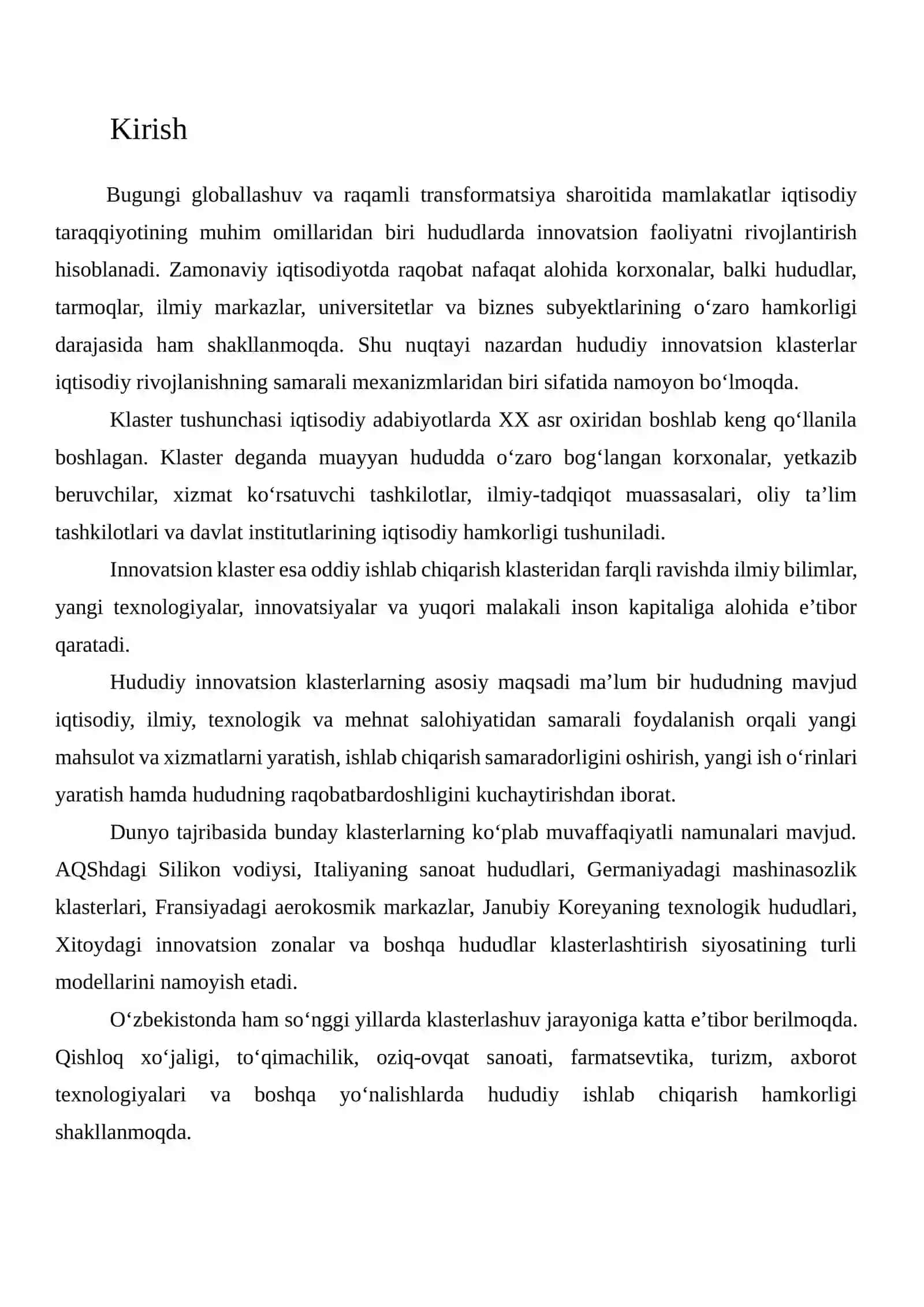 HUDUDIY INNOVATSION KLASTERLARNI TASHKIL ETISHNING XORIJIY VA MAHALLIY TAJRIBASI 2