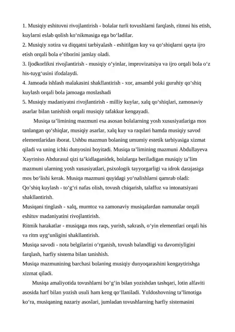 Bolalar musiqa ta'limining maqsadi, vazifalari va mazmuni, tovushlarning harfiy sistemasi. 2