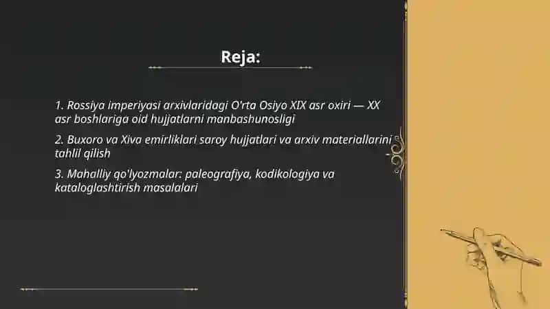 O'rta Osiyoning XIX asr oxiri XX asr boshlariga oid manbashunosligi 2