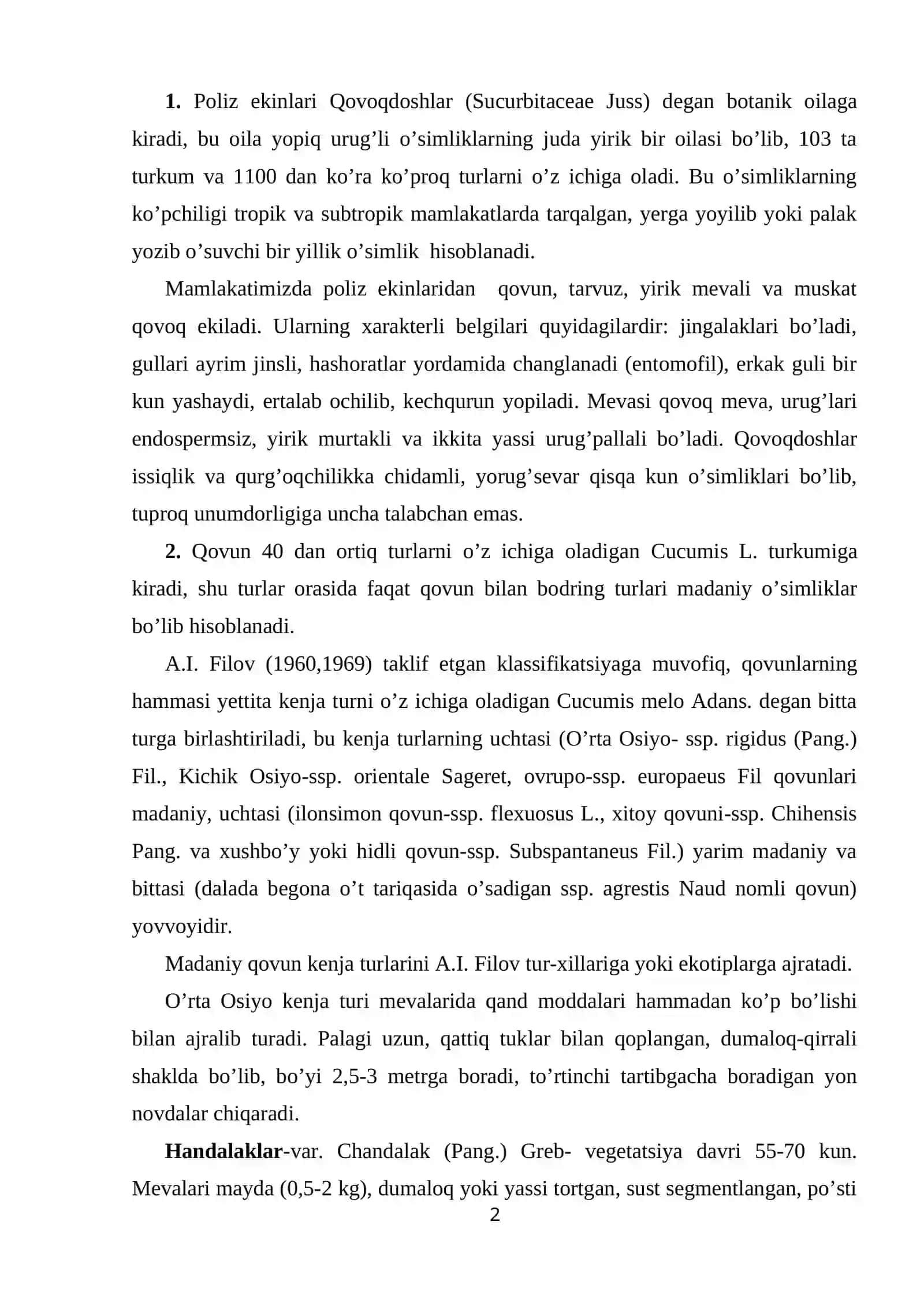 Poliz ekinlarining botanik tasnifi va navlari 2