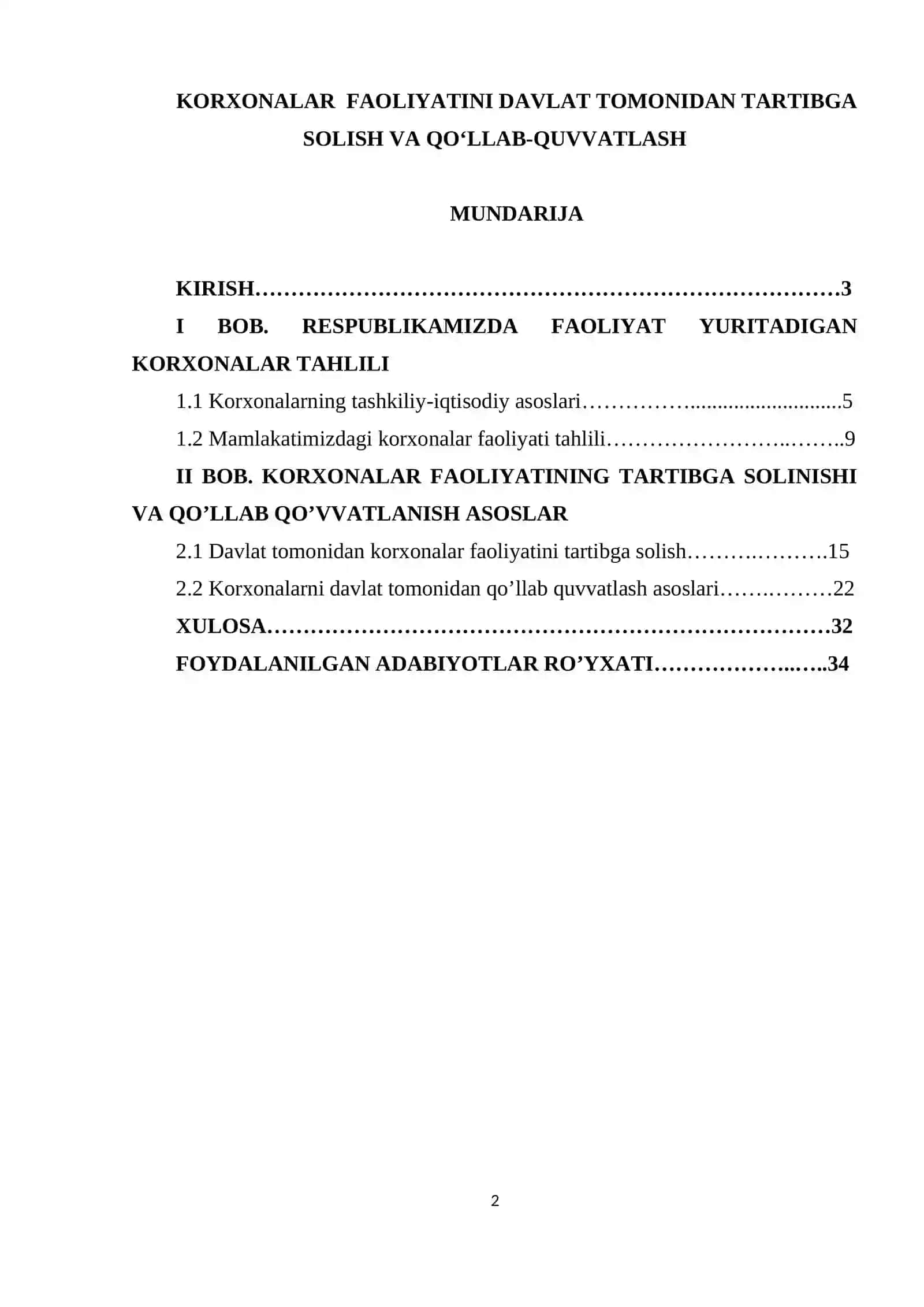 KORXONALAR FAOLIYATINI DAVLAT TOMONIDAN TARTIBGA SOLISH VA QOʻLLAB-QUVVATLASH 2