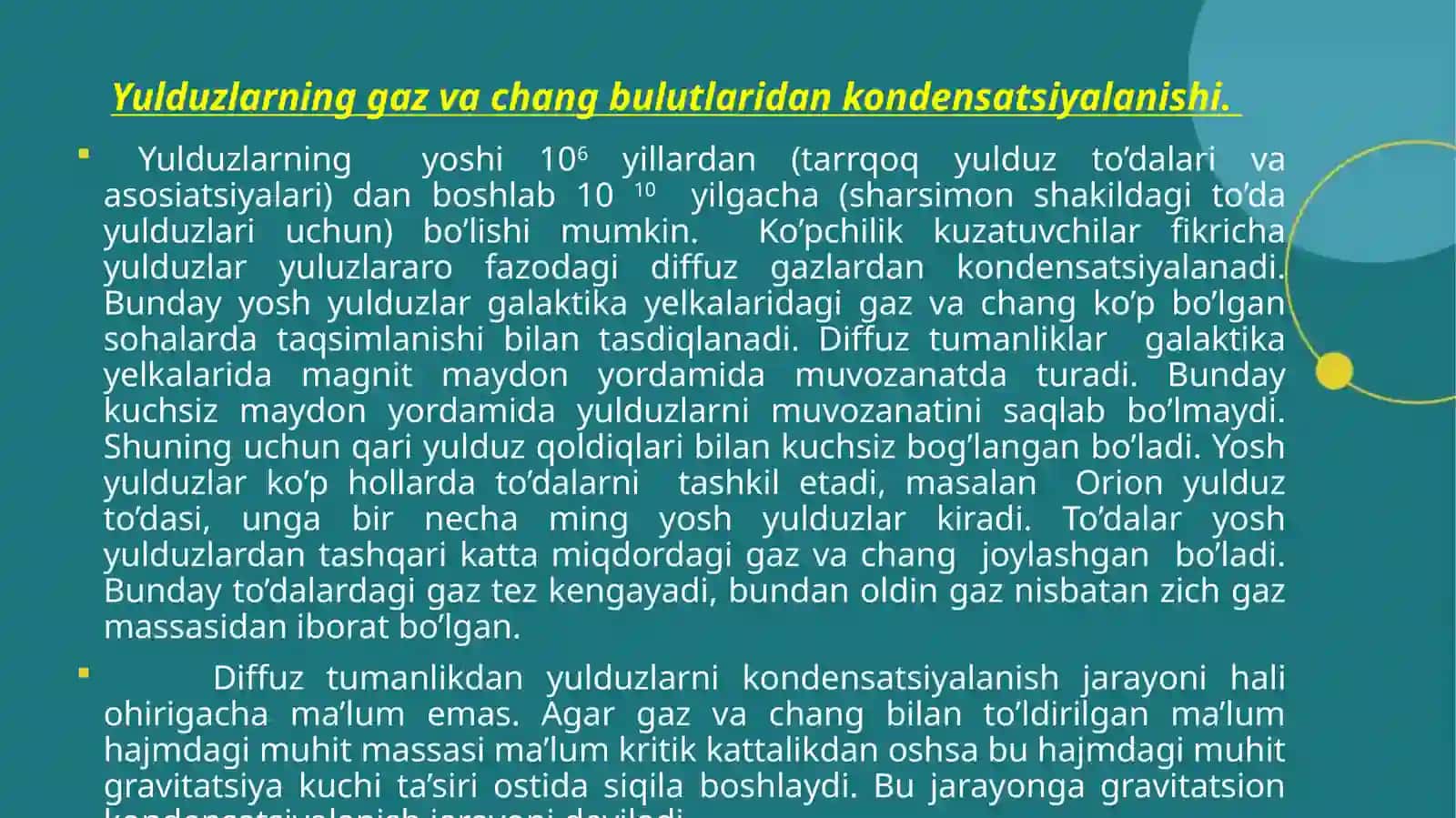 Yulduzlarning paydo bo'lishi va evolutsiyasi 2