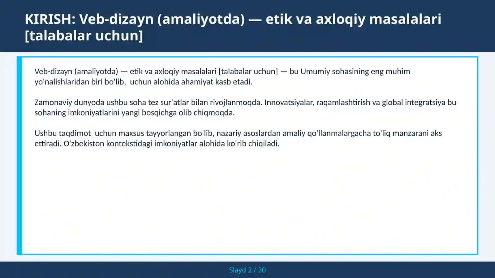 VEB-DIZAYN (AMALIYOTDA) — ETIK VA AXLOQIY MASALALARI [TALABALAR UCHUN] 2