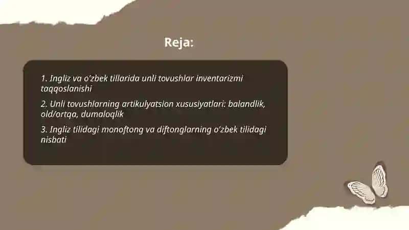 Ingliz va o'zbek tillarida unli tovushlarning ishlatilishi 2