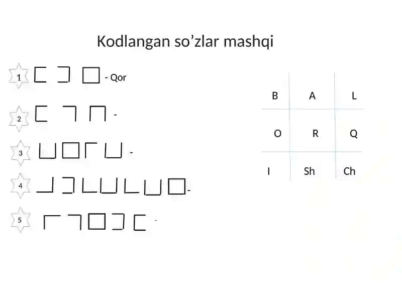 Kodlangan so’zlar mashqi 2