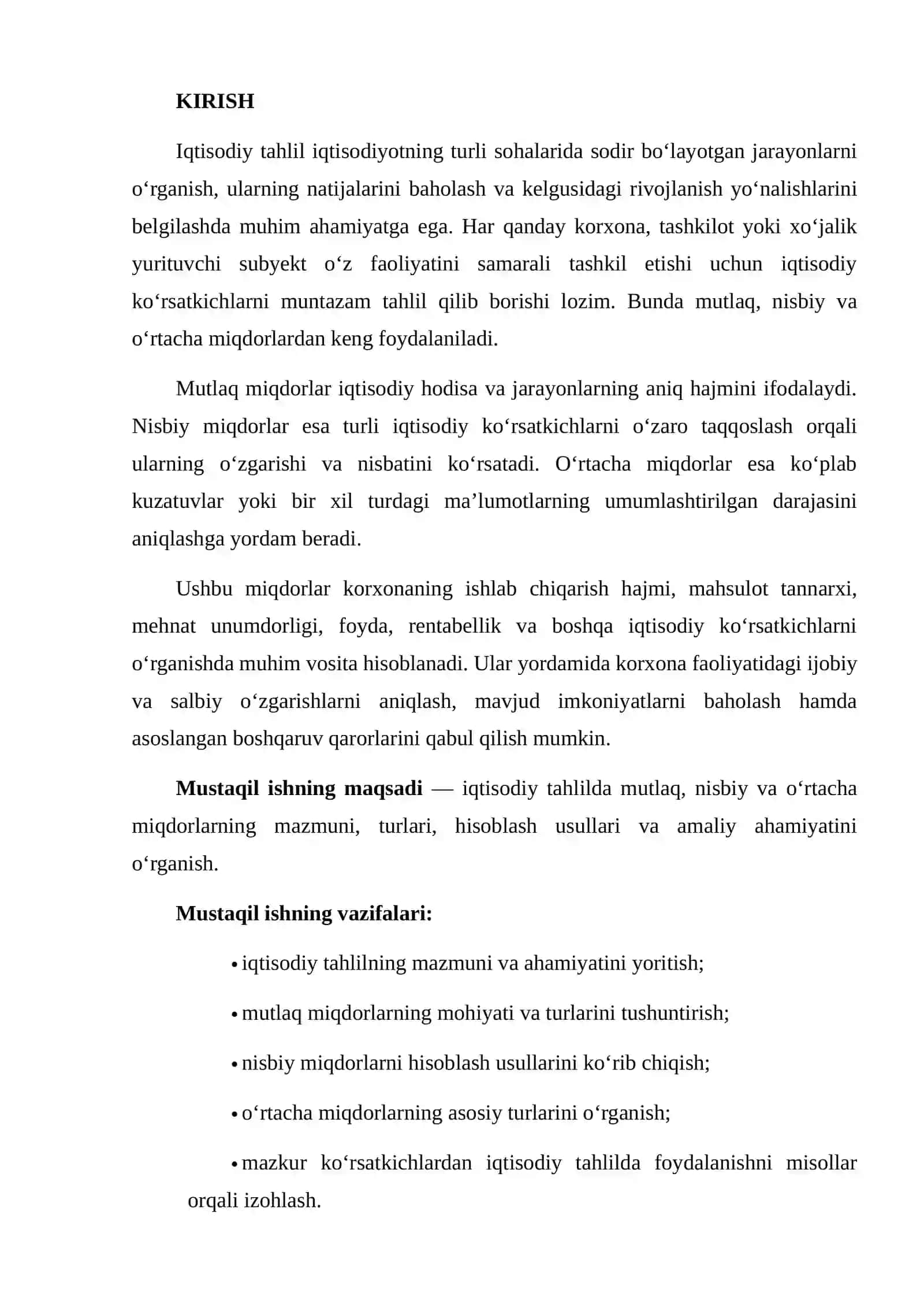 IQTISODIY TAHLILDA MUTLAQ, NISBIY VA O‘RTACHA MIQDORLARDAN FOYDALANISH 2