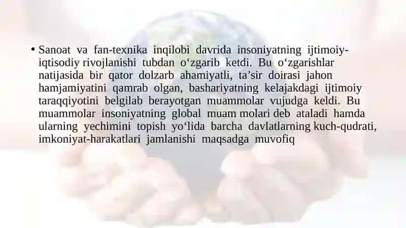 INSONIYATNING GLOBAL MUAMMOLARI 2