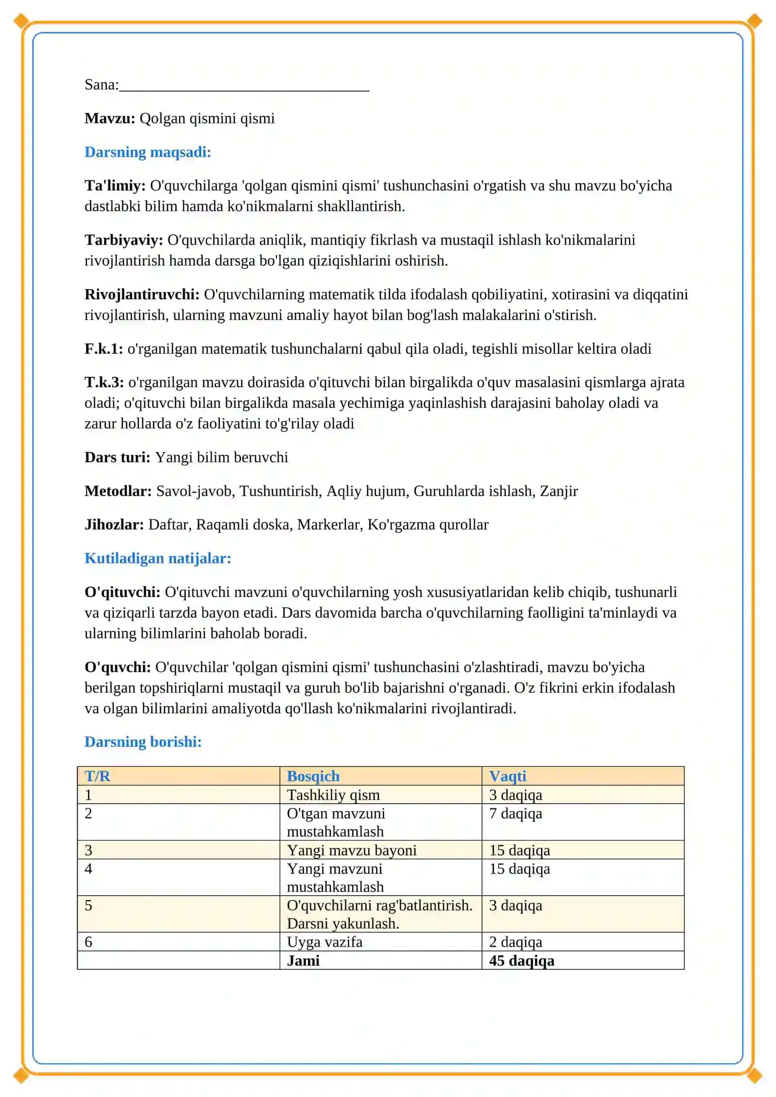 Lesson on Qolgan qismini qismi 2