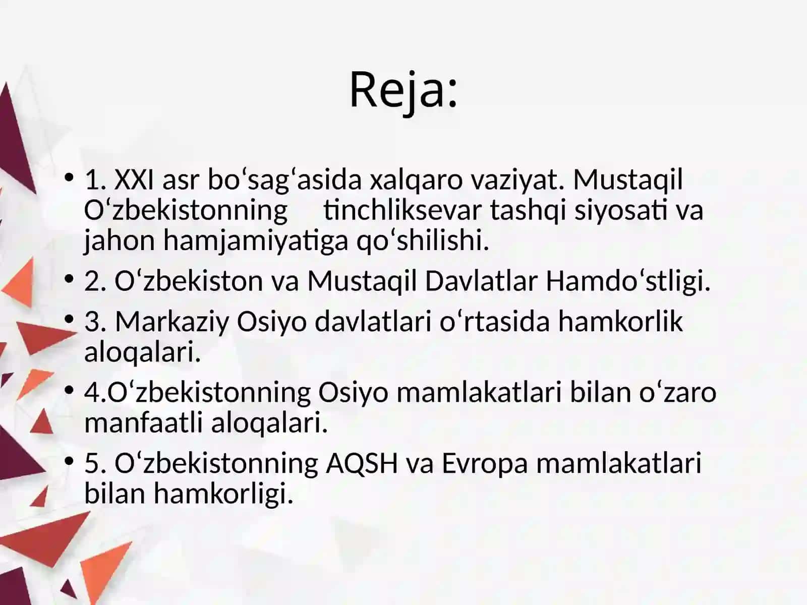 XXI asr bo‘sag‘asidagi xalqaro vaziyat 2