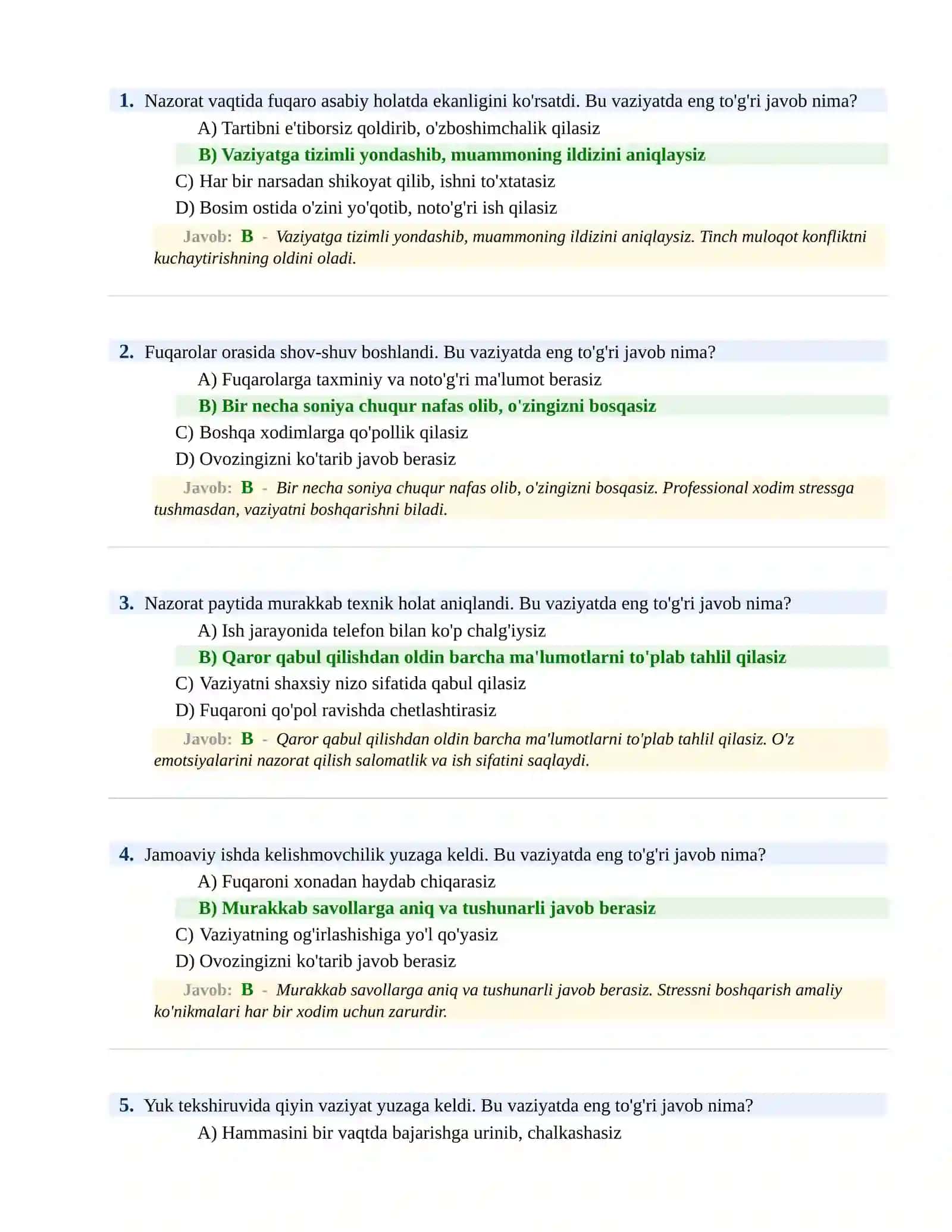 BOJXONA XIZMATIGA ISHGA KIRISH PSIXOLOGIK SINOV Testlari 2