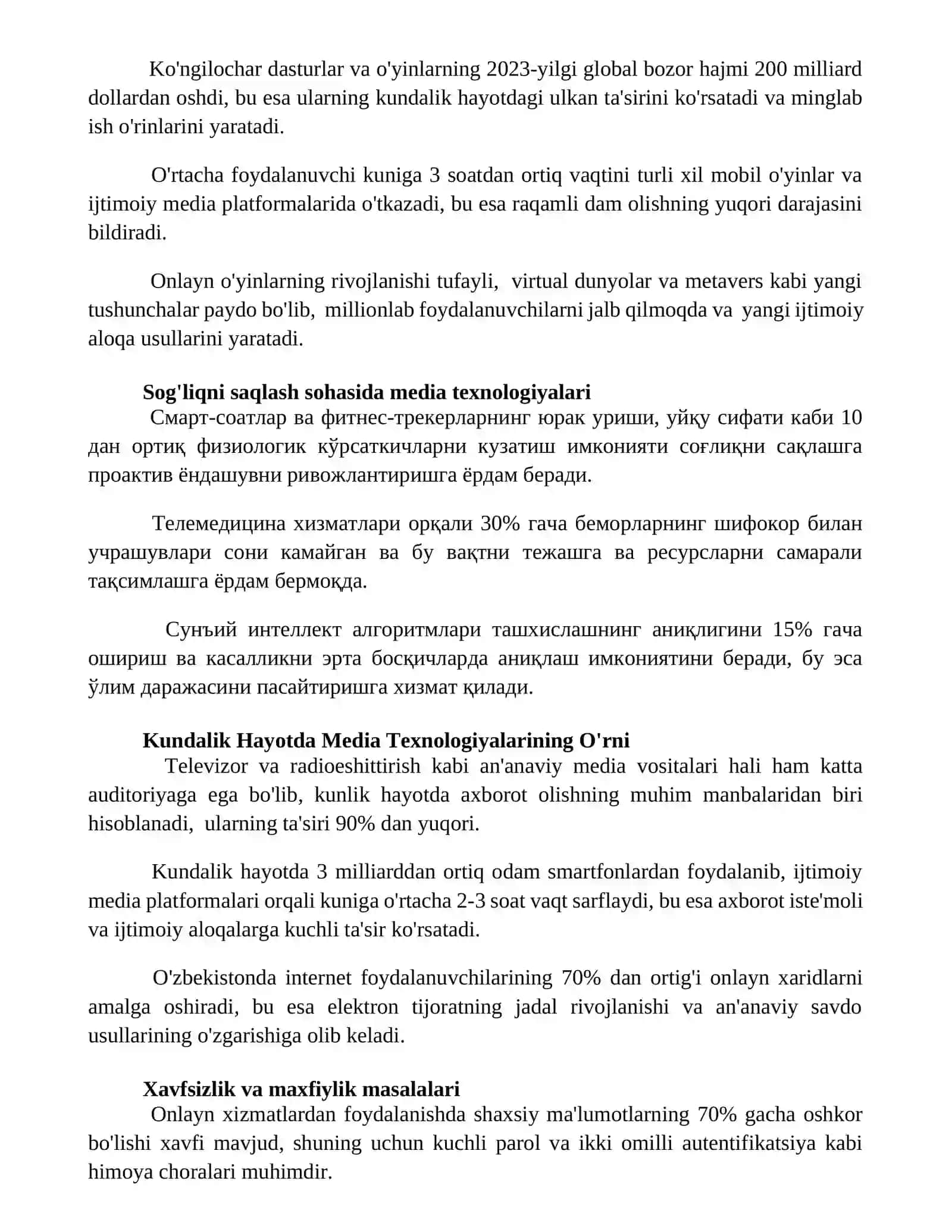 Mediya texnalôgiyalar kundalik xayotda 2
