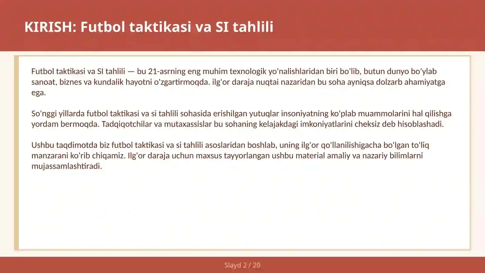 Futbol taktikasi va SI tahlili 2
