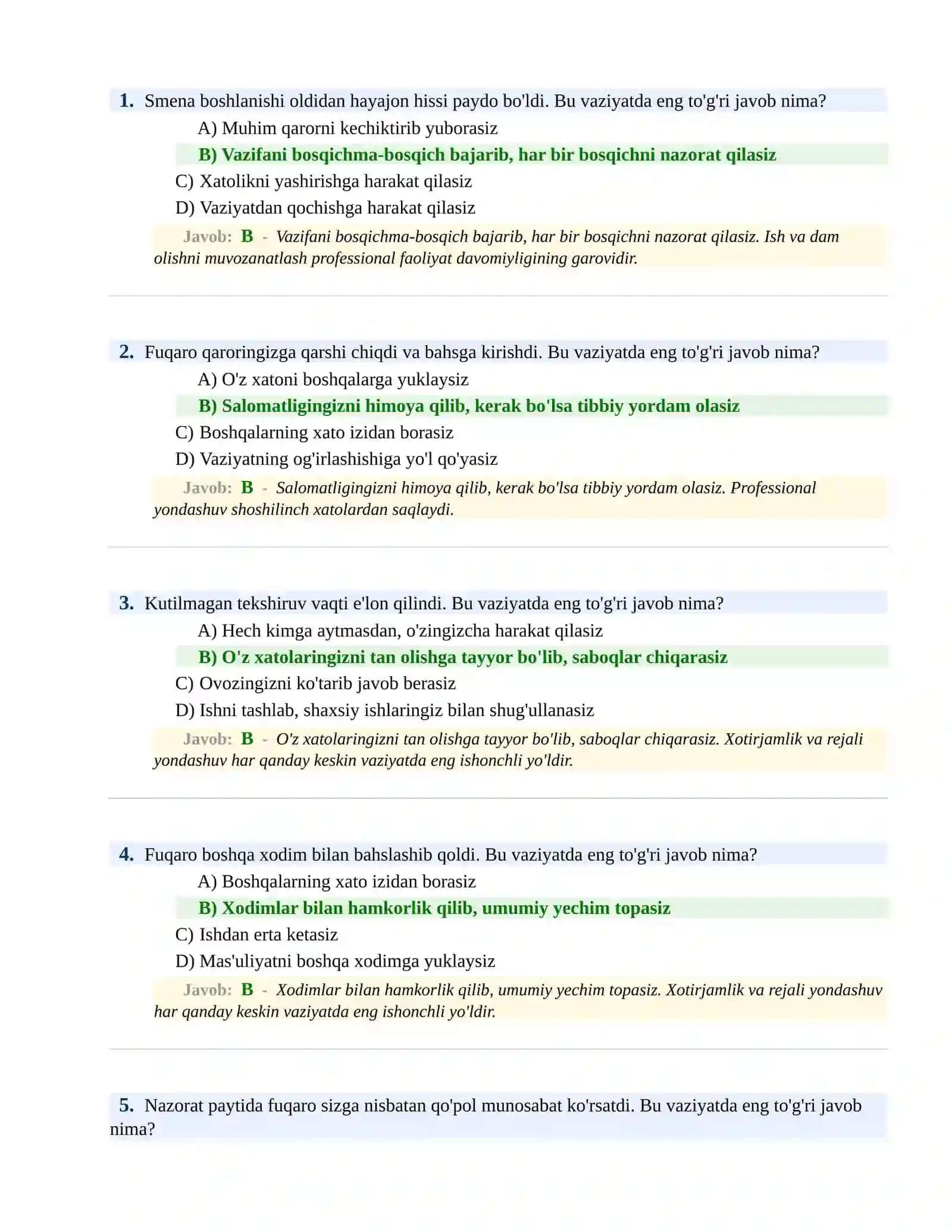 BOJXONA XIZMATIGA ISHGA KIRISH PSIXOLOGIK SINOV Testlari 2