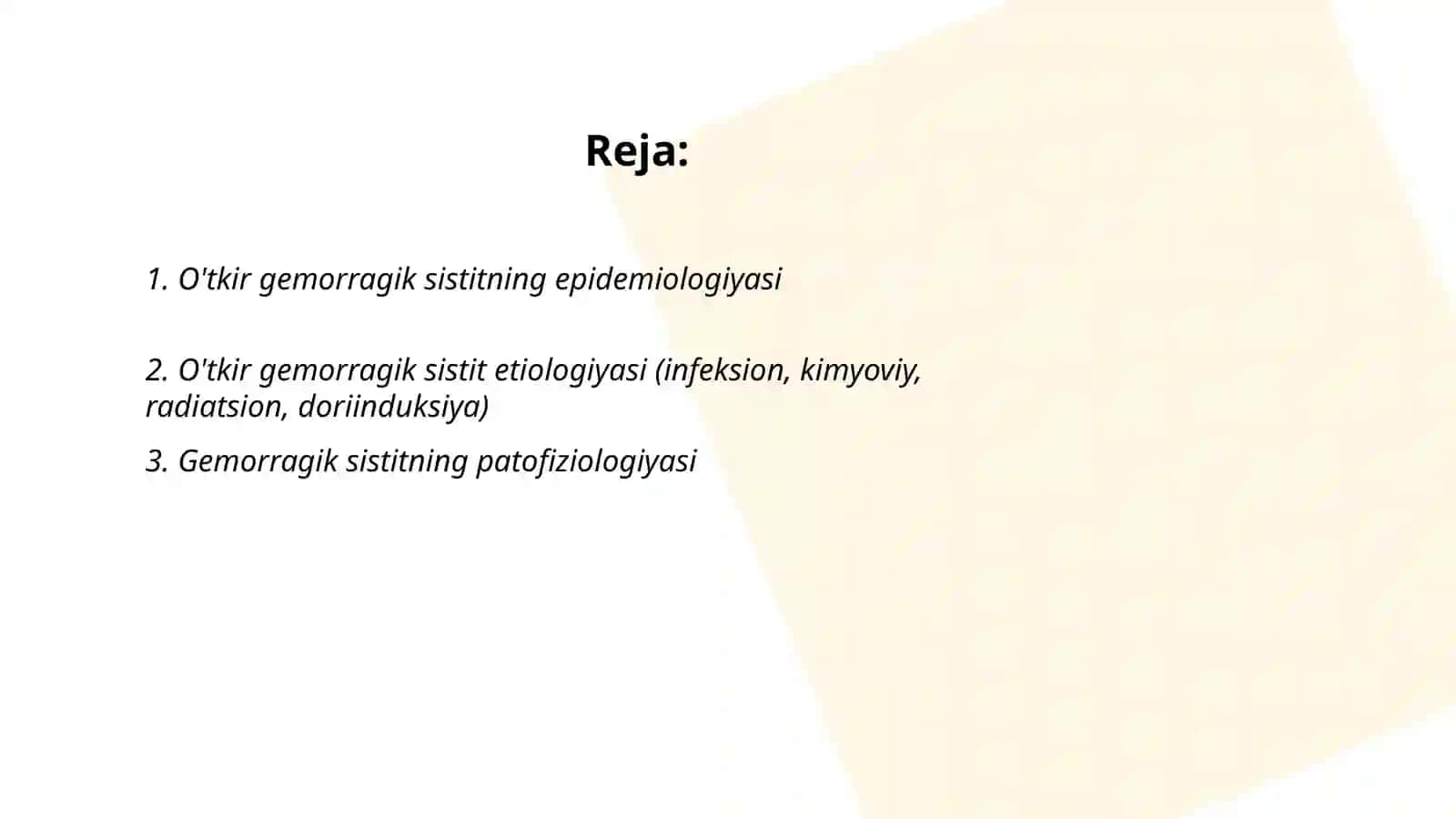 Ôtkir gemorragik sistit.Qovuq siydik nayi reflyukisi 2