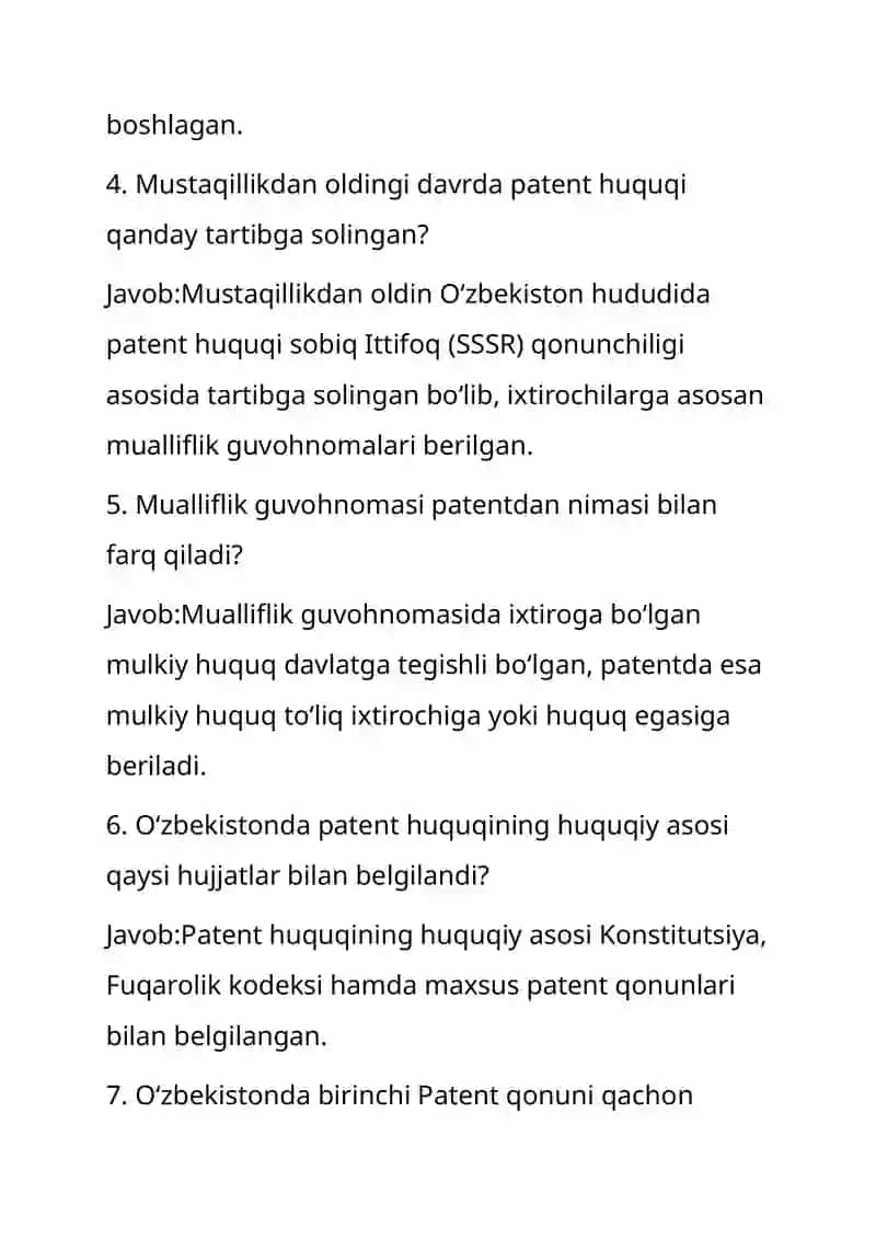 O'zbekistonda Patent huquqining rivojlanish tarixi 2